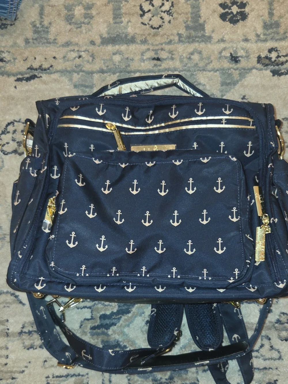 JuJuBe Legacy BFF Diaper Bag The Admiral Navy Gold Anchors NWOT